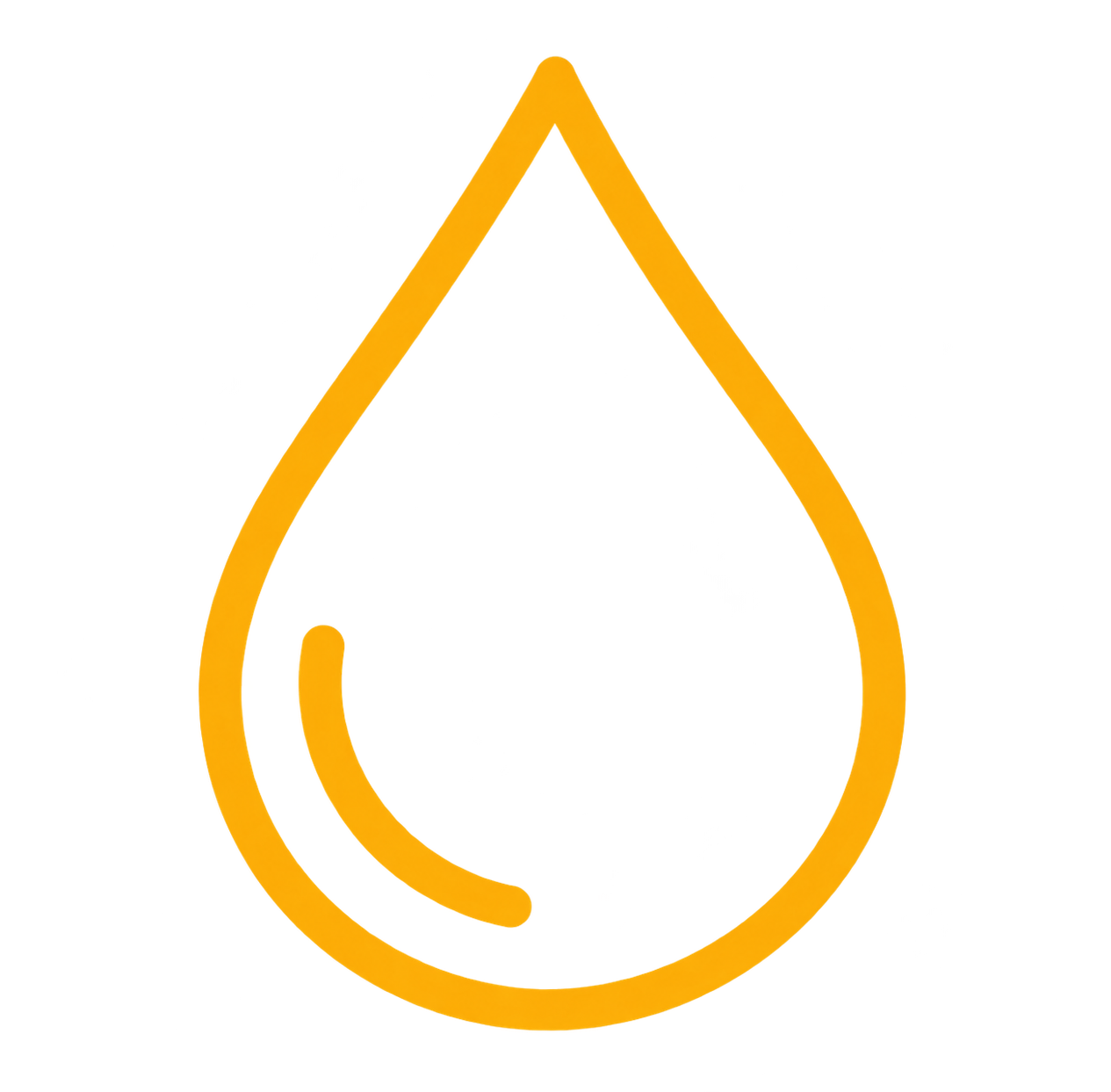 Outline of a yellow water droplet with a small circular shape inside.