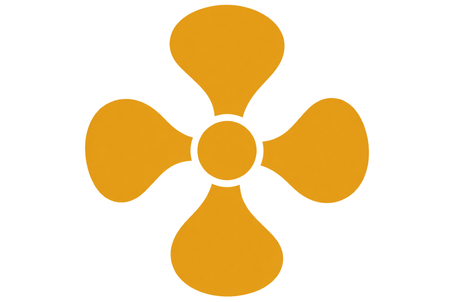A yellow illustration of a simplified, stylized atom with one small circle at the center and four larger circles around it, representing electrons orbiting the nucleus.