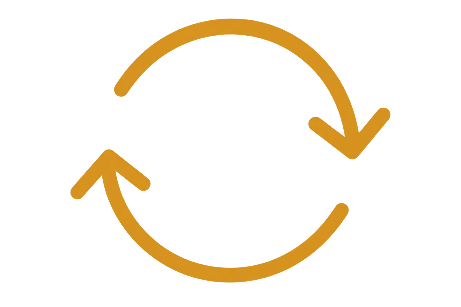 A circular yellow arrow showing a two-way process, with a smaller downward pointing arrow and a larger upward pointing arrow, representing refresh or synchronization.