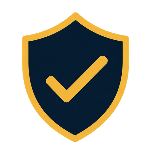 Shield icon with a checkmark in the center, representing security or approval.