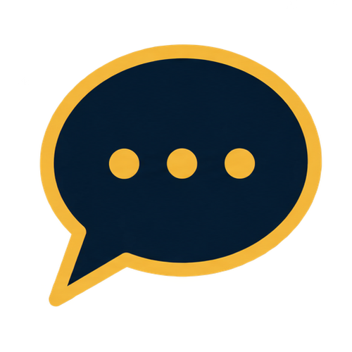 Speech bubble icon with three dots inside, representing a message or conversation.