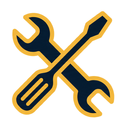 Graphic of a wrench and a screwdriver crossed, symbolizing tools or repair.