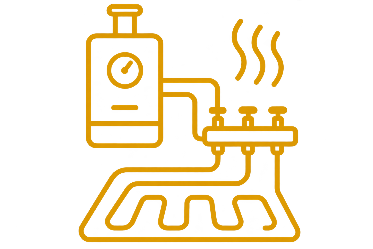 Illustration of a chemical or industrial process involving tanks, pipes, and valves, in a yellow color scheme.