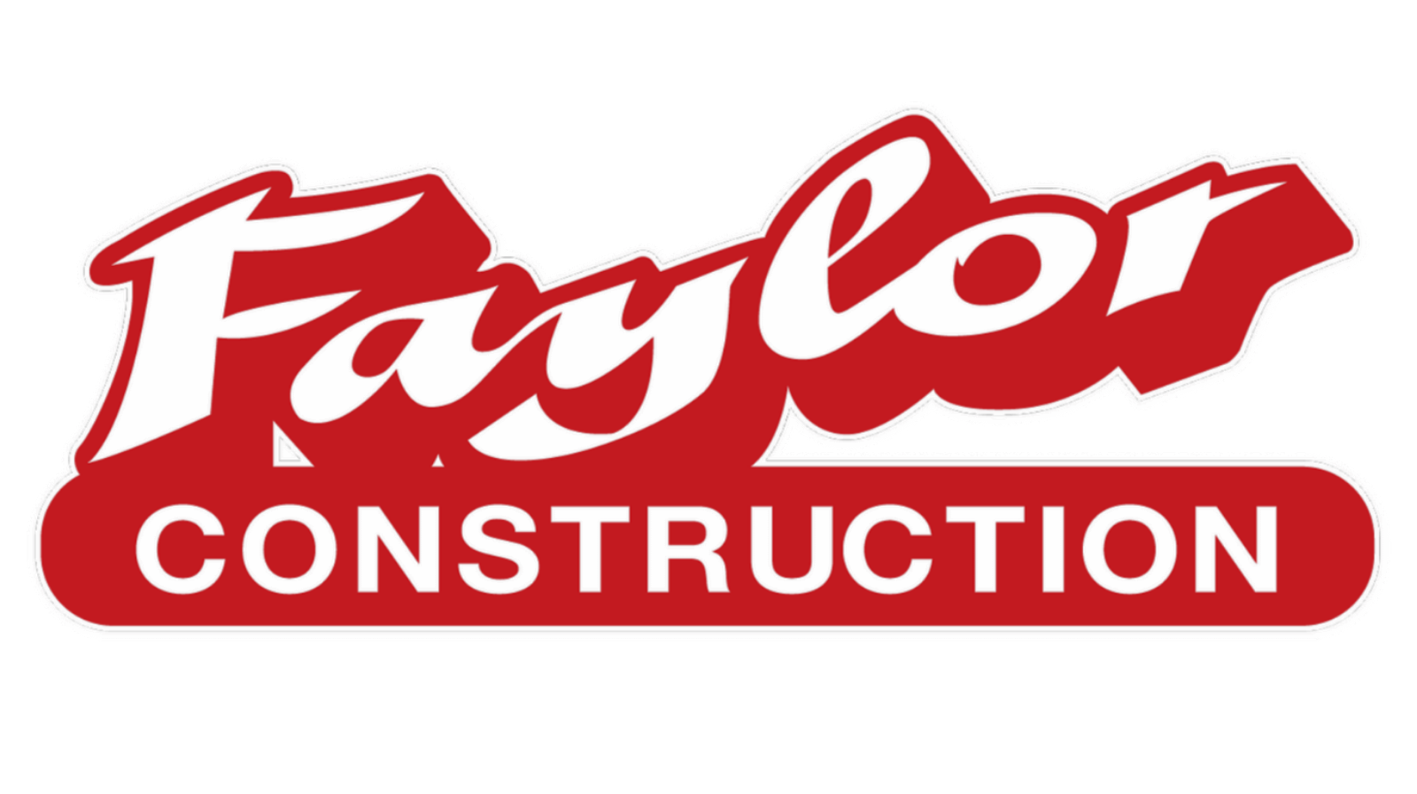 Faylor Construction logo in red and white with stylized writing.