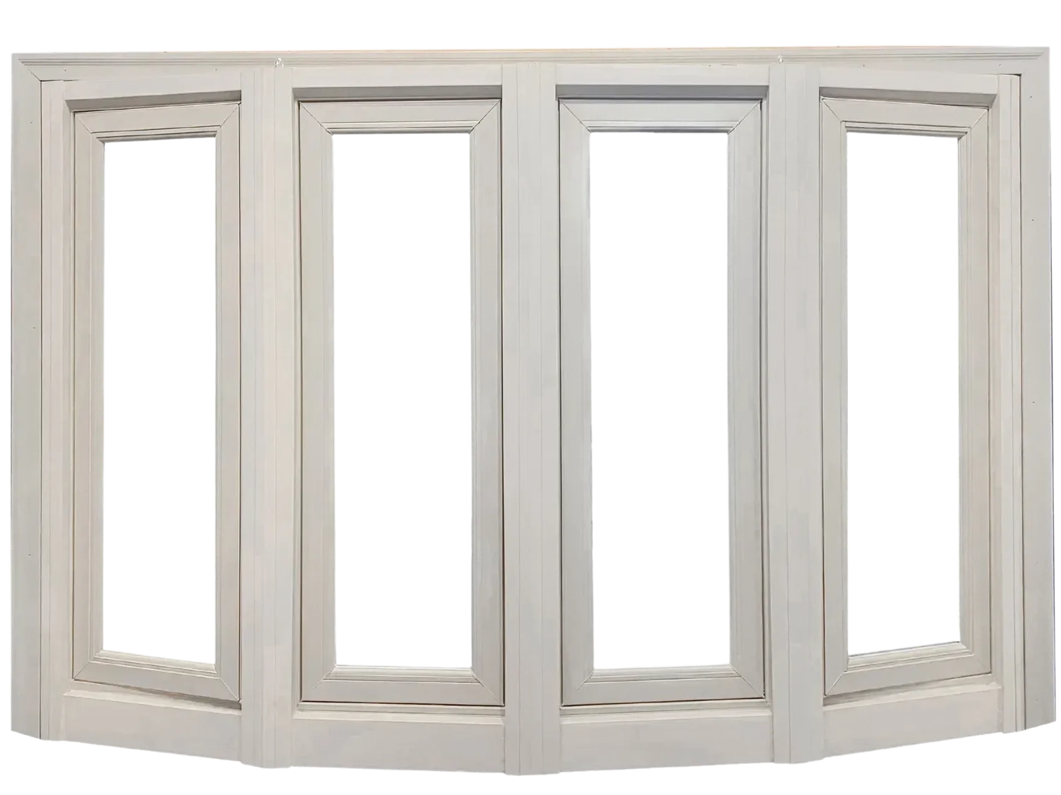 White folding closet doors with four panels, each featuring a beveled rectangular frame.