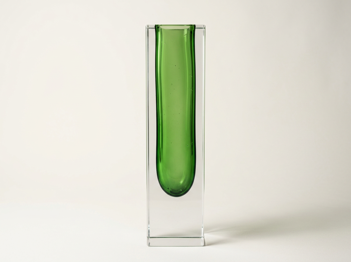 Vintage Green and Clear Mid-Century Modern Glass Vase