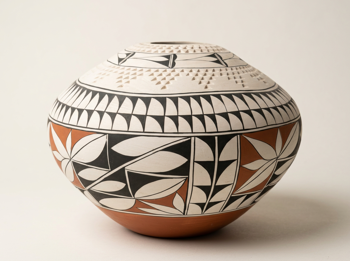 Isleta Pueblo Pottery Large Native American Vase, Signed
