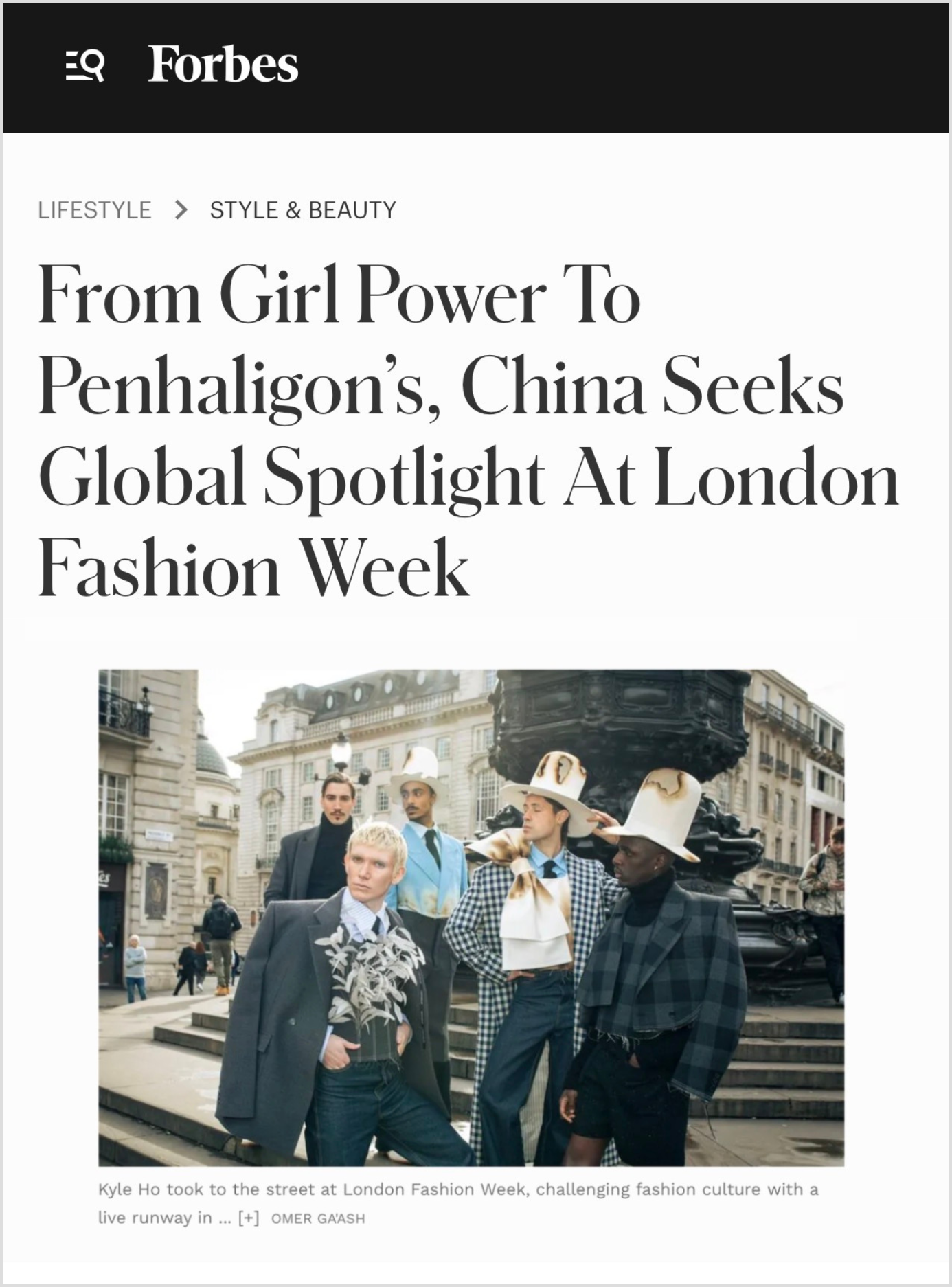 Event Publicity & Management – Kyle Ho in Forbes for London Fashion Week