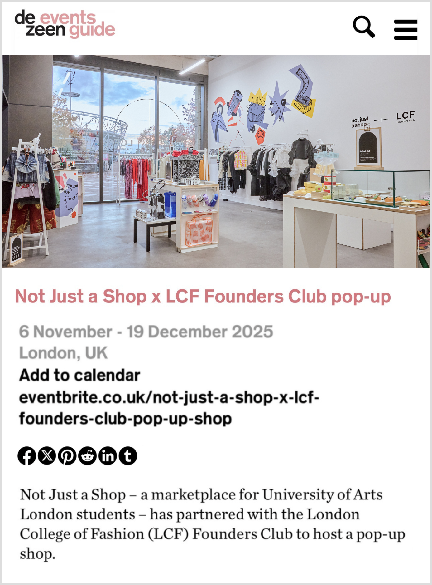 Event Publicity and Management – not just a shop x LCF Founders Club pop-up in Dezeen Events