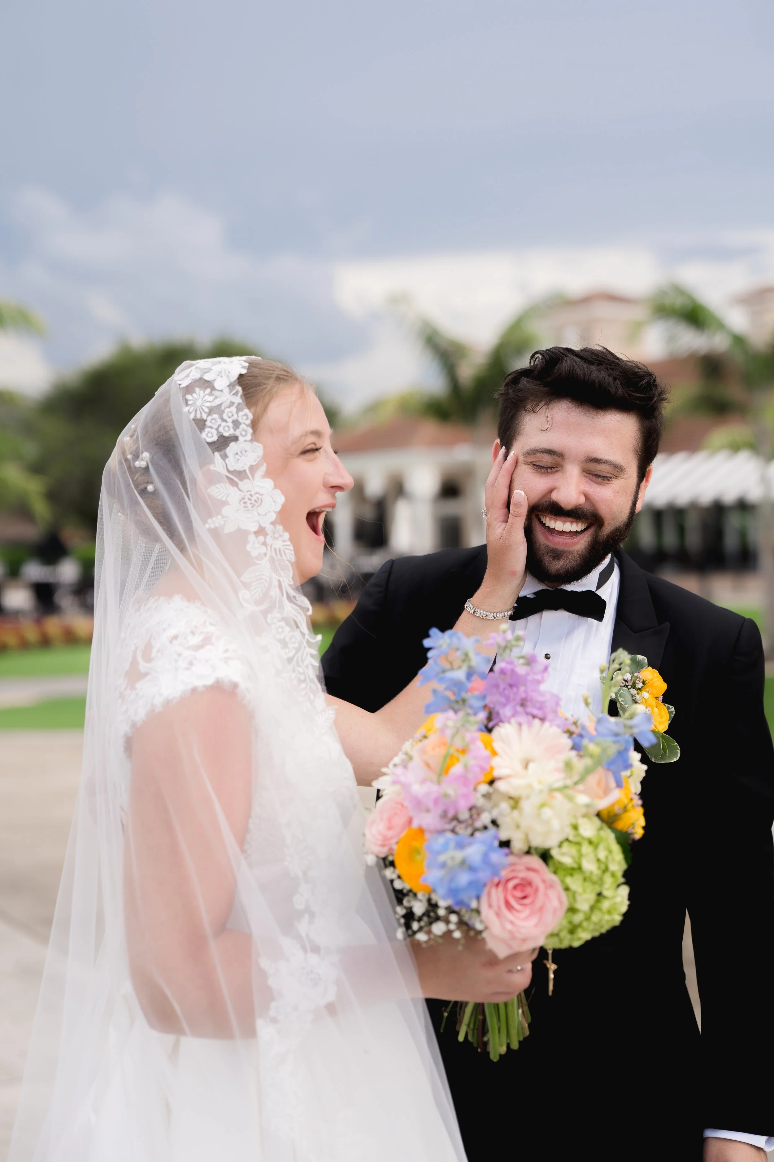 Colorful Newlywed Portraits captured at The Club at The Strand in Naples, Florida by Florida Documentary Wedding Photographer Catherine Skelly