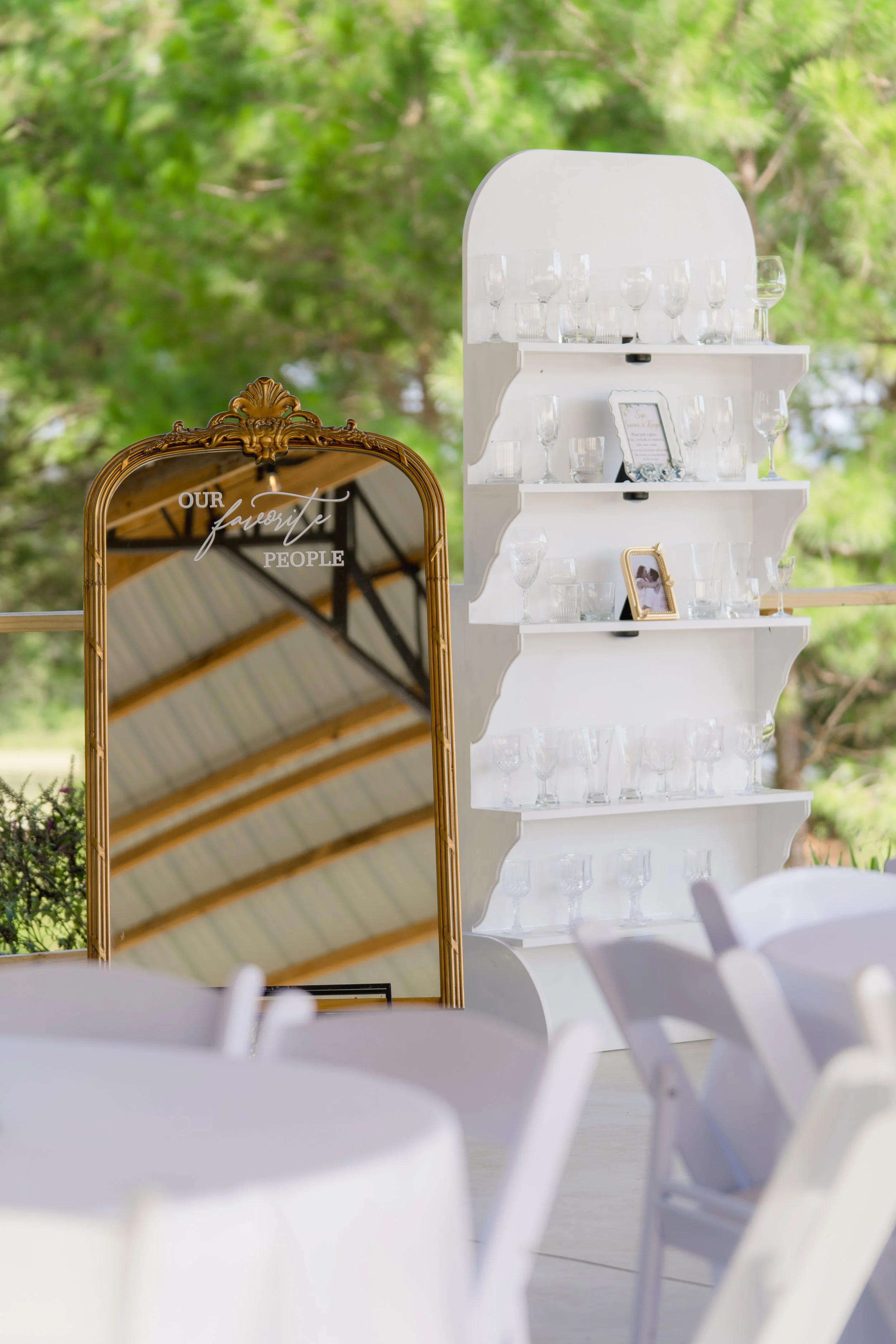 Thrifted glass guest favors from an Outdoor Wedding at Stonewood Events in Alachua, Florida captured by Florida Documentary Wedding Photographer Catherine Skelly