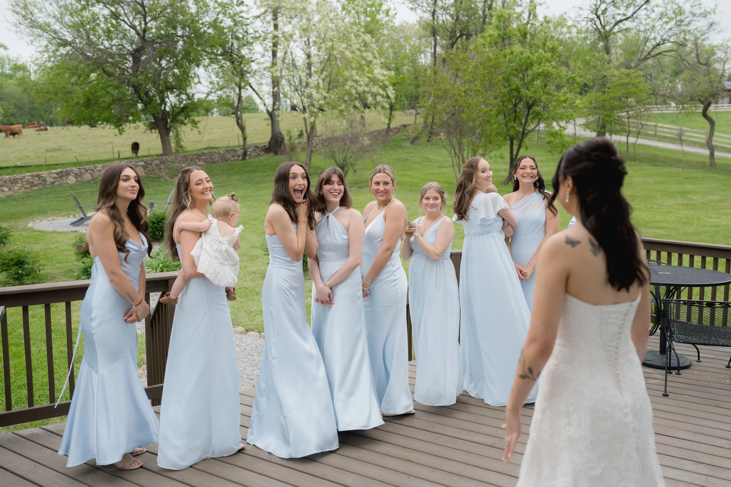 Bridesmaids first look during a Catholic Wedding in Purcellville, Virginia captured by Florida Documentary Photographer Catherine Skelly