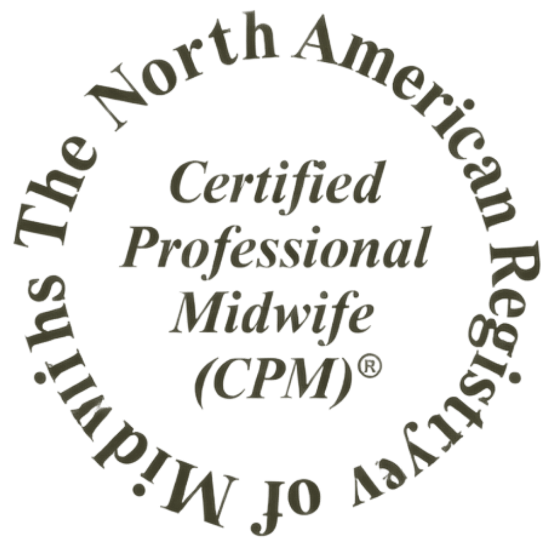Seal with text stating 'Certified Professional Midwife (CPM)' and surrounding text indicating certification by the North American Registry of Midwives.