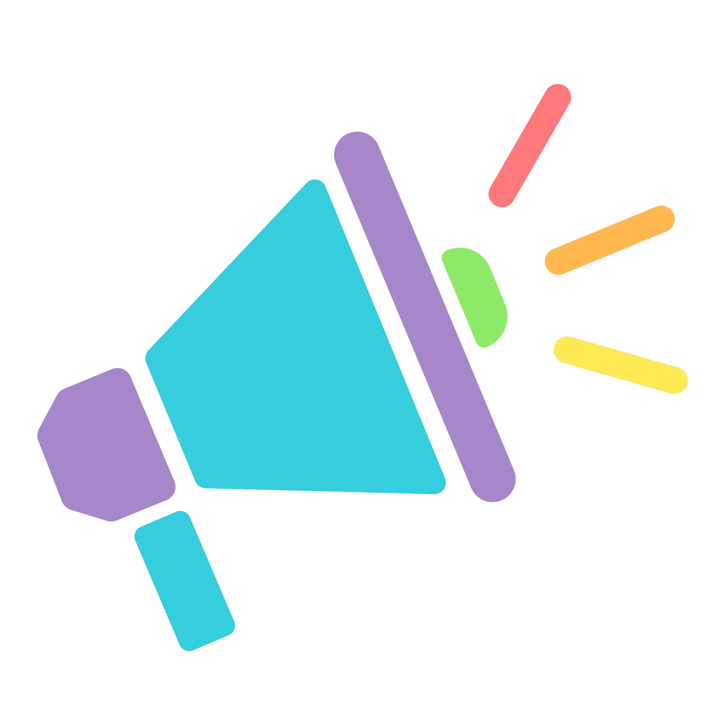 Colorful geometric shapes that come together to make a megaphone. An icon meant to represent finding your voice.