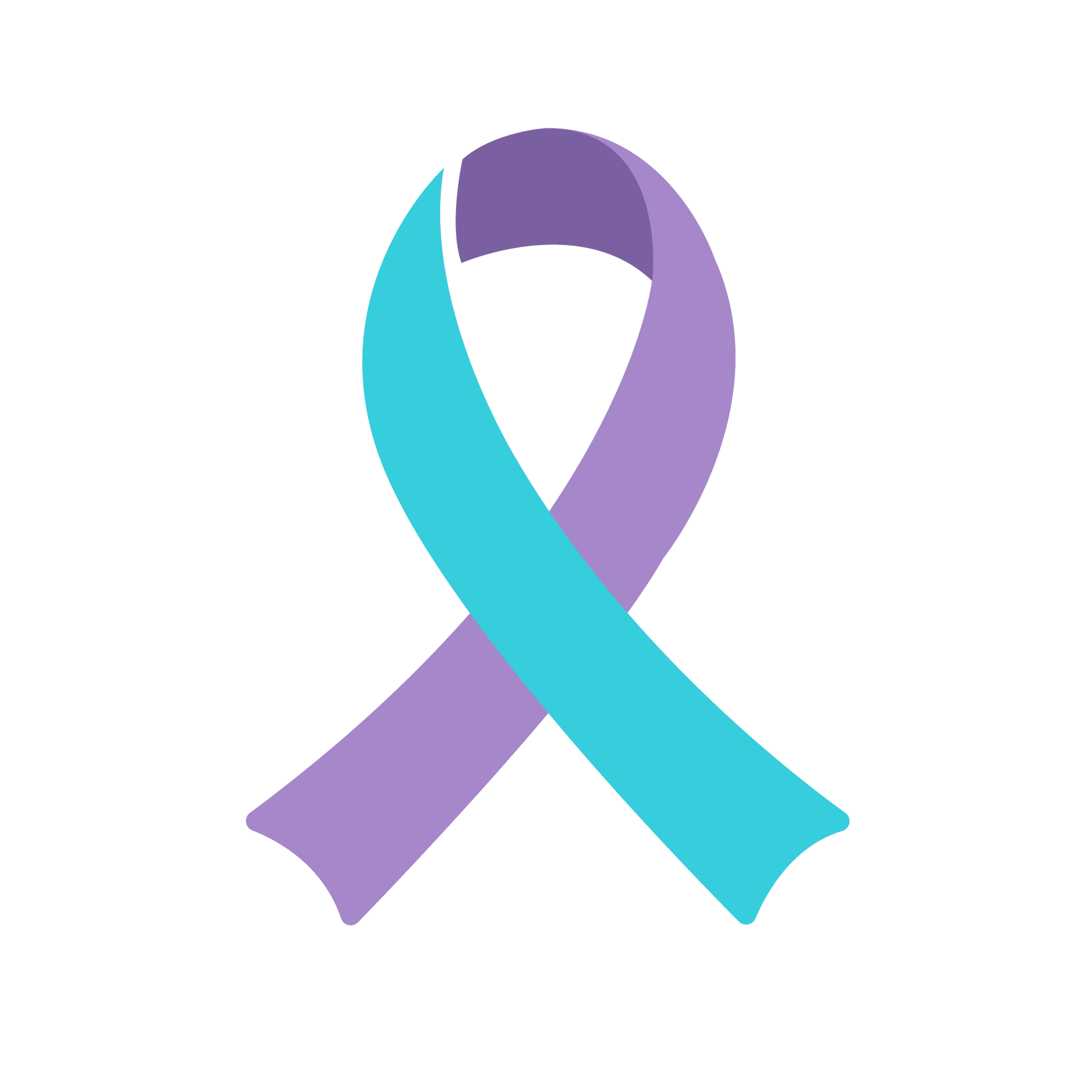 A ribbon symbol in light blue and purple colors on a blank background. An icon meant to represent suicide loss.