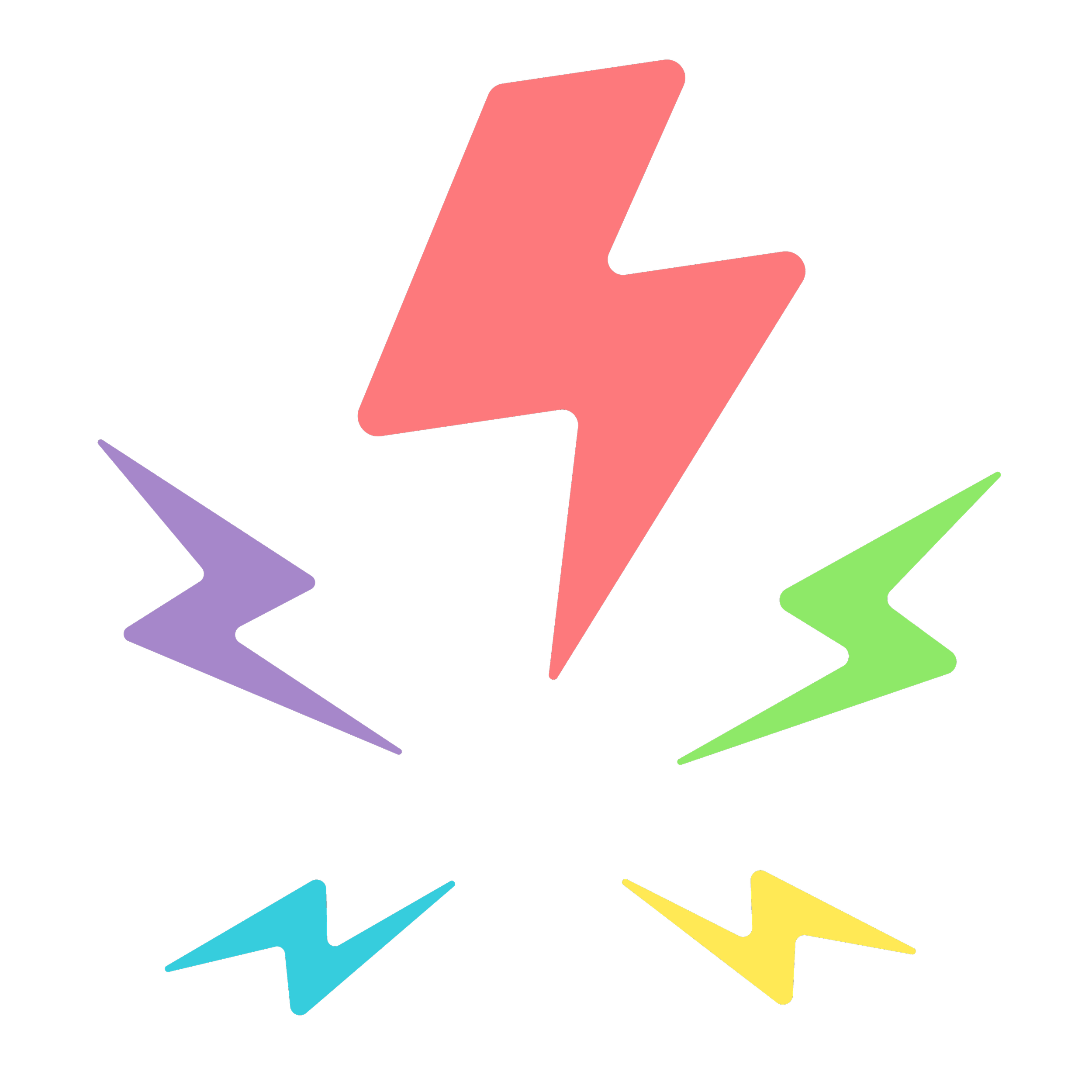 Colorful lightening bolt shapes on blank background. An icon meant to represent stress.
