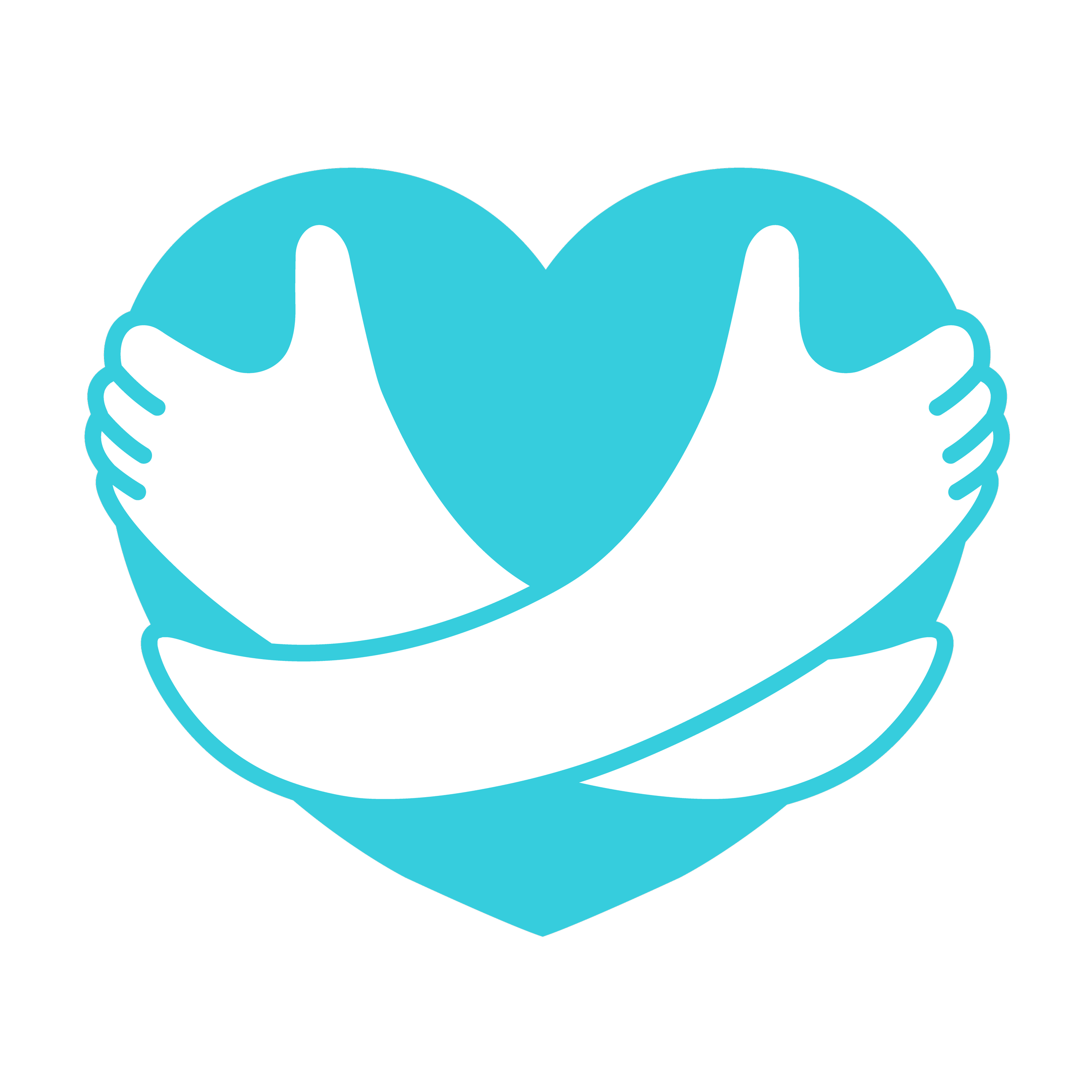 A blue heart with two arms hugging itself. An icon meant to represent becoming a friend to yourself.