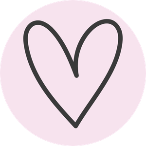 A black outline of a heart on a light pink circular background.