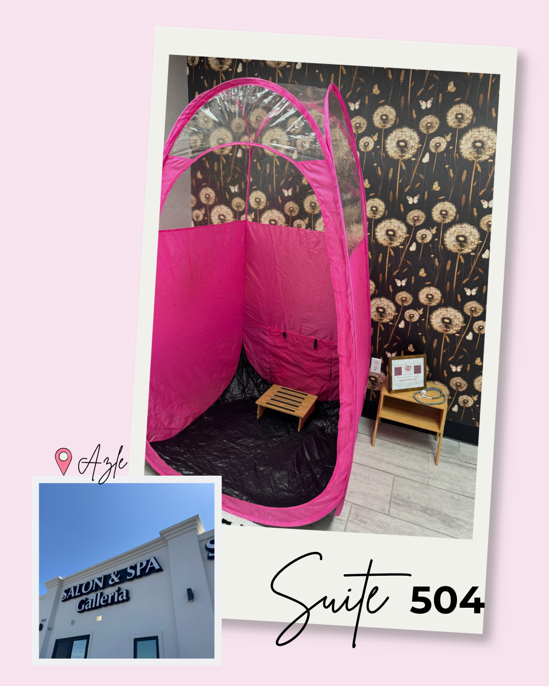 Inside spray tanning suite