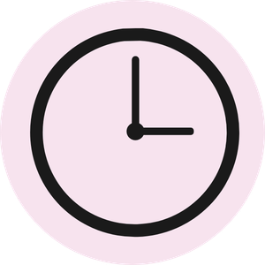 A clock showing 3:00 with a black outline on a light purple background.