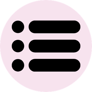 Icon representing a list with four items, each with a bullet point on the left and text lines next to them.