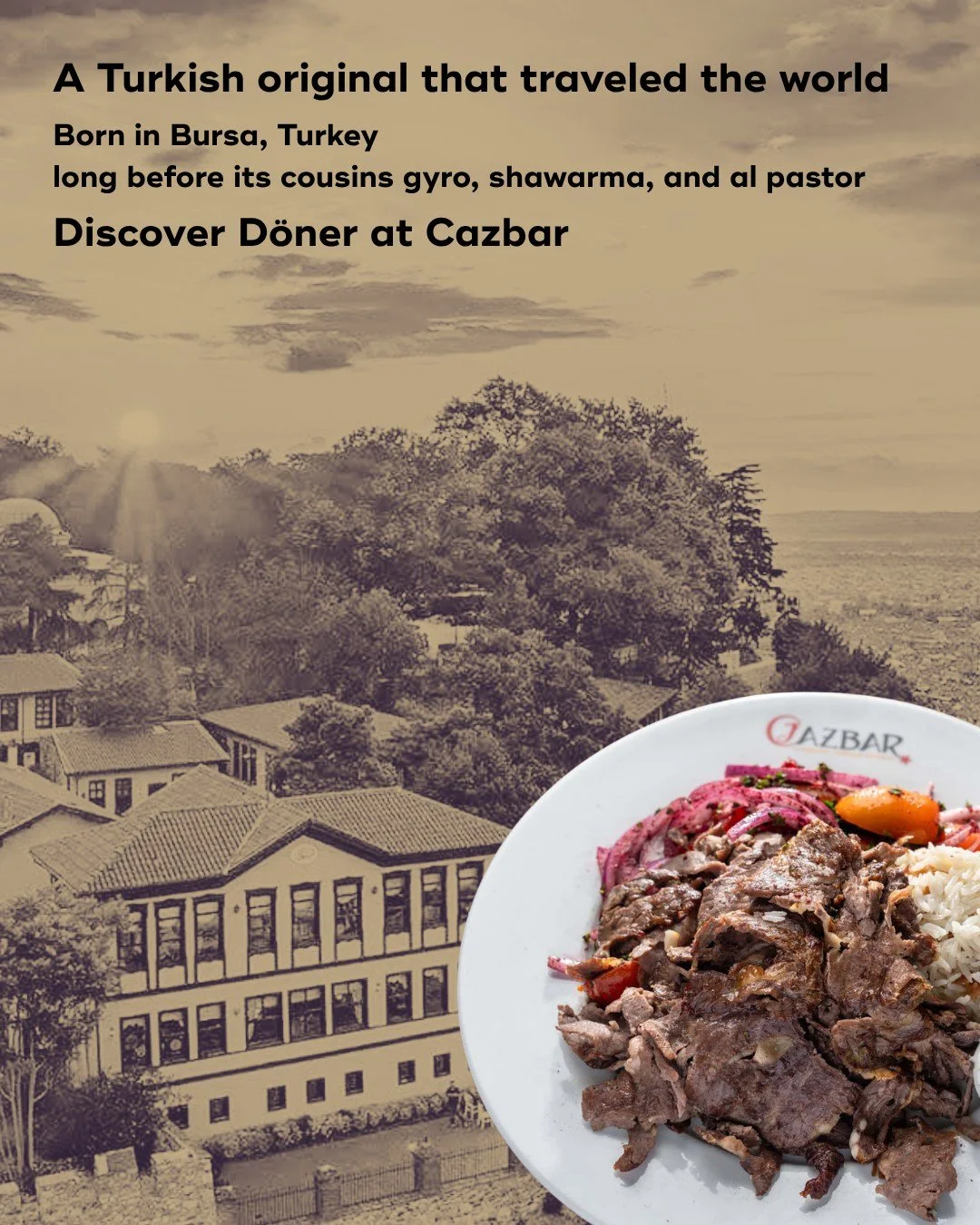 A Turkish original that traveled the world.

D&ouml;ner kebap has deep roots in Bursa, Turkey, where the vertical-spit style became one of the defining traditions of Turkish cuisine.

Over time, that idea traveled far beyond Turkey and influenced foo