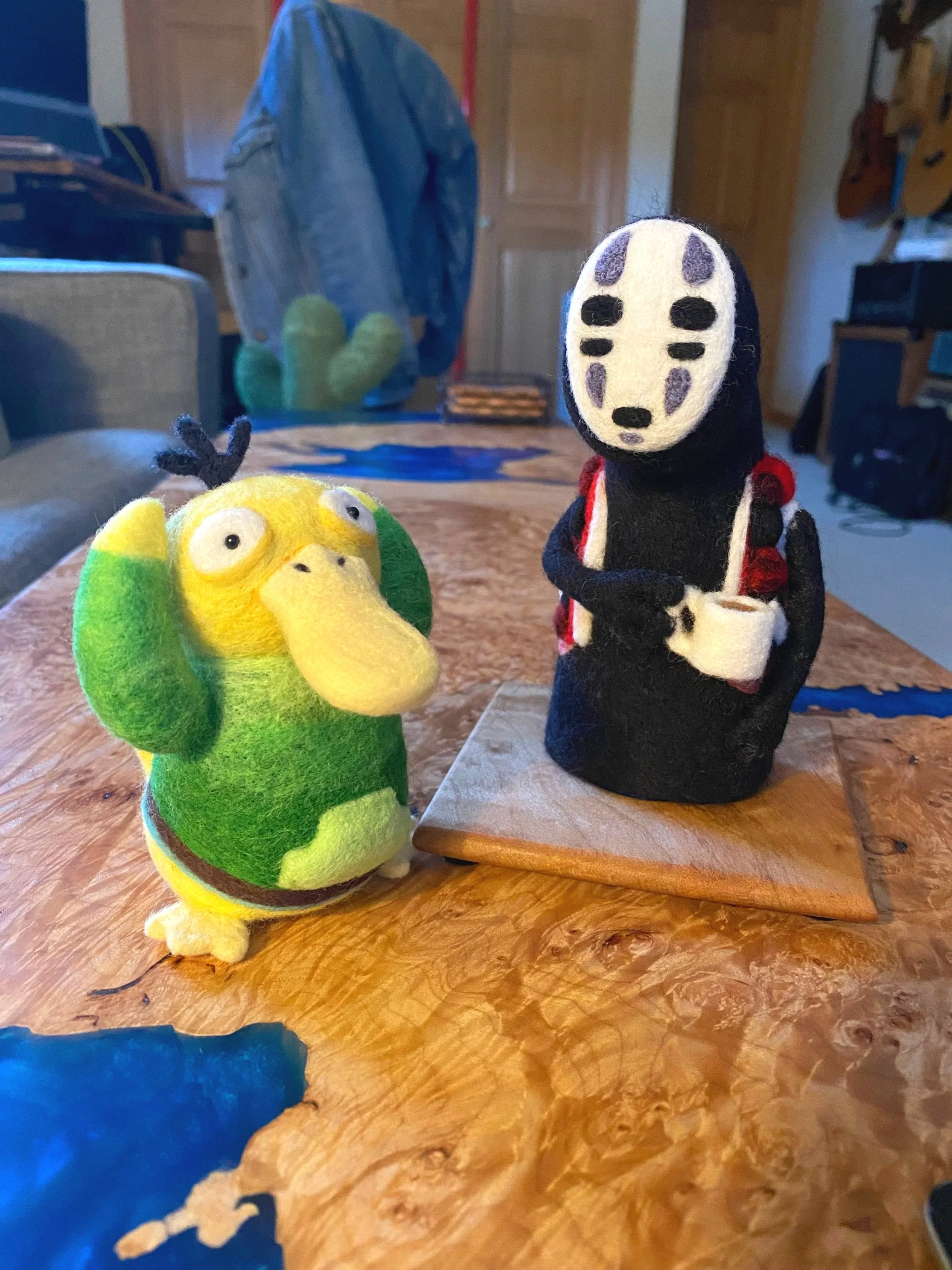 Psyduck and No-Face Needle Felt Figures
