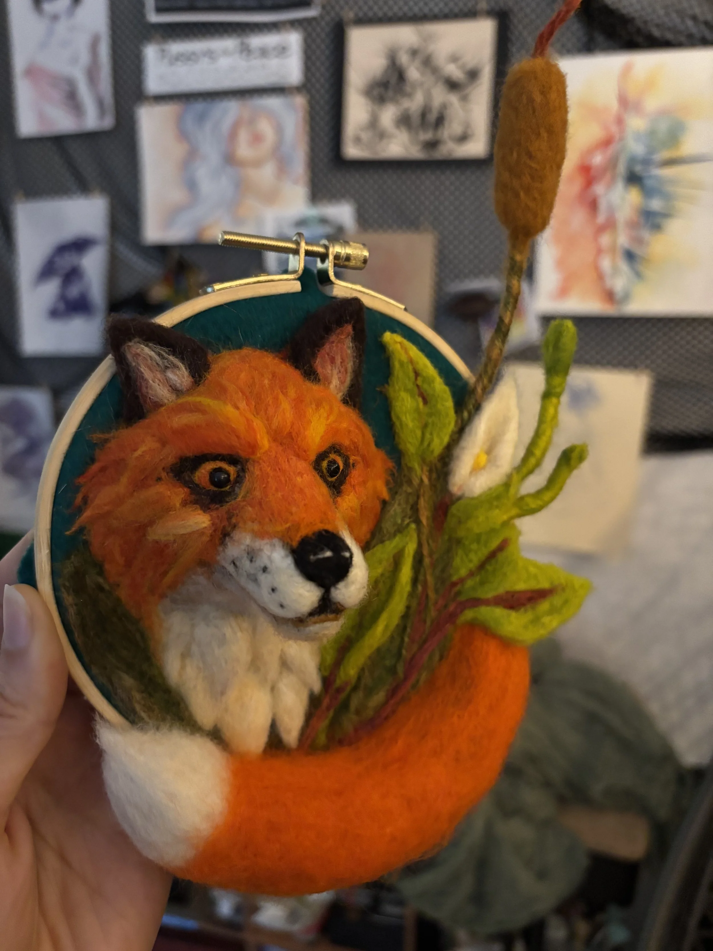 Fox 3D Painting and Needle Felted Figure