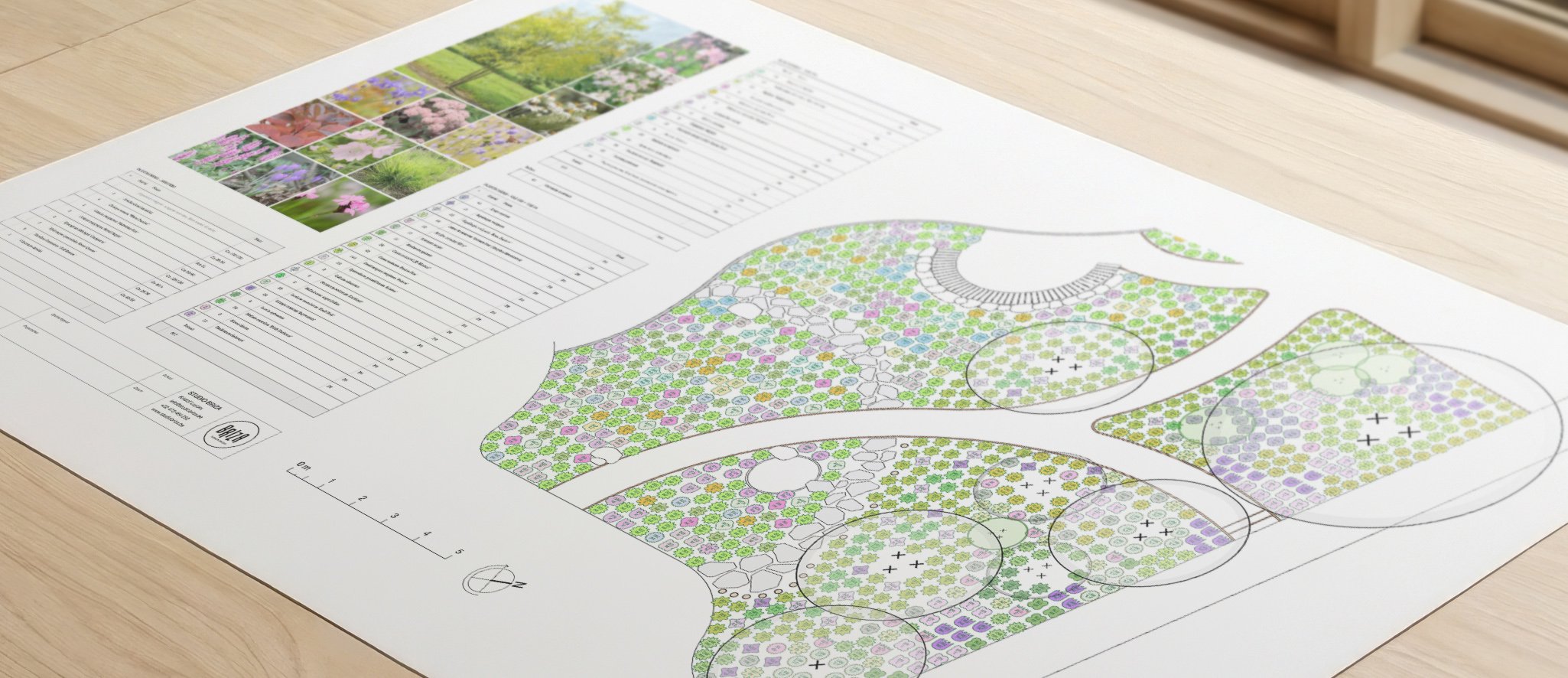 Beplantingsplan met bomen, heesters en vaste planten voor een natuurlijke tuin