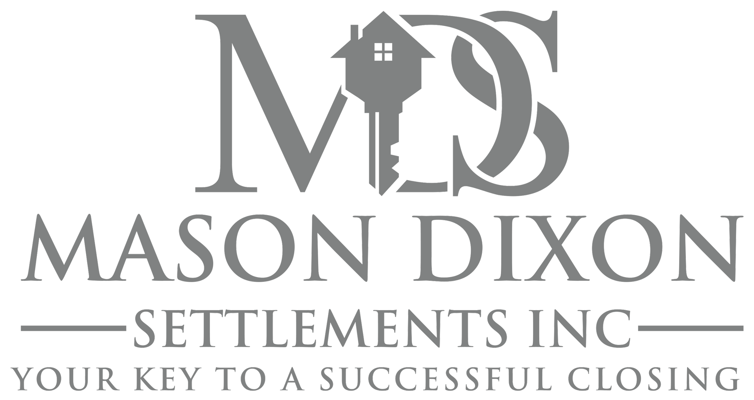 Logo for Mason Dixon Settlements Inc., featuring a house with key and compass symbols and text emphasizing key to success.