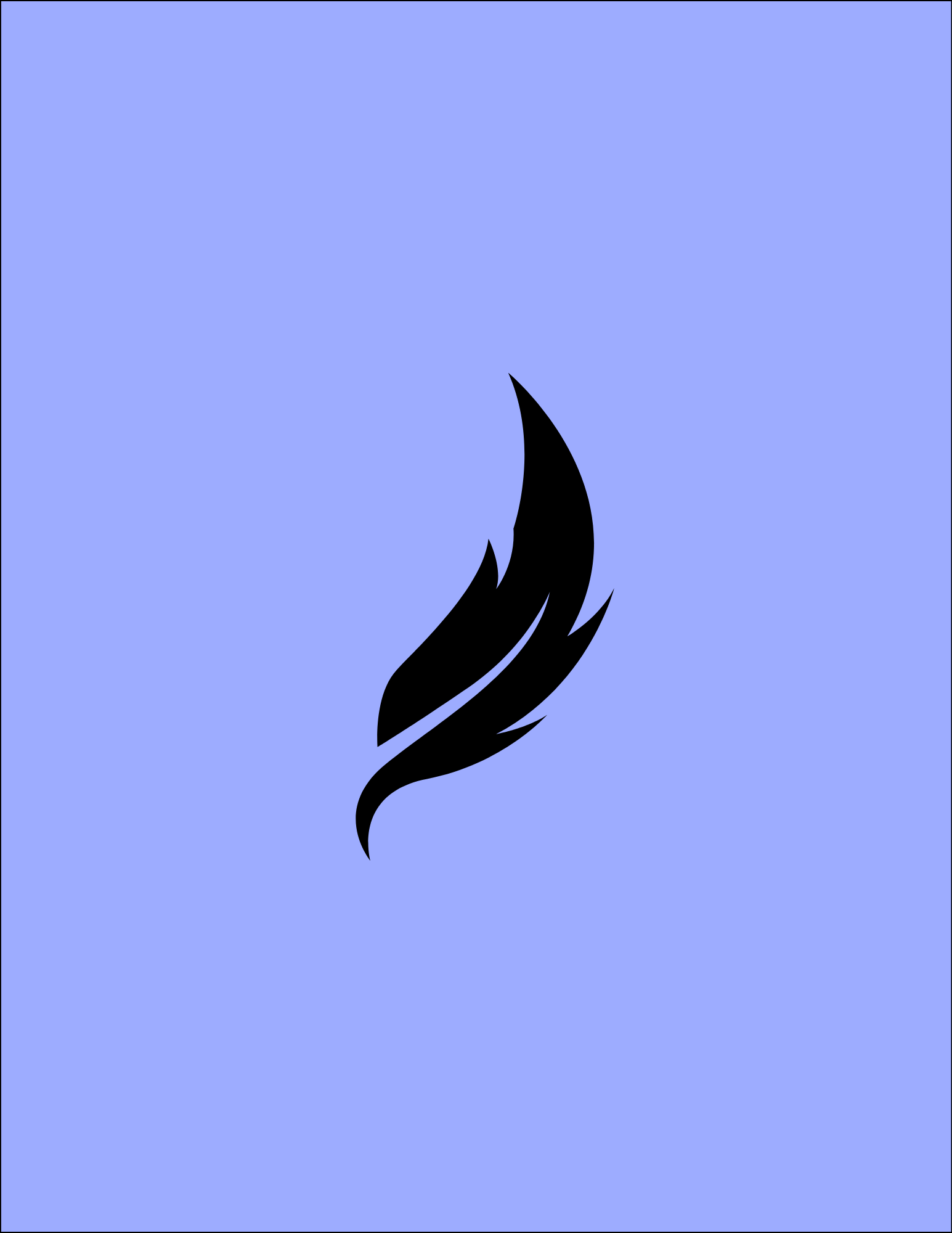 A black silhouette of a flame on a light purple background.
