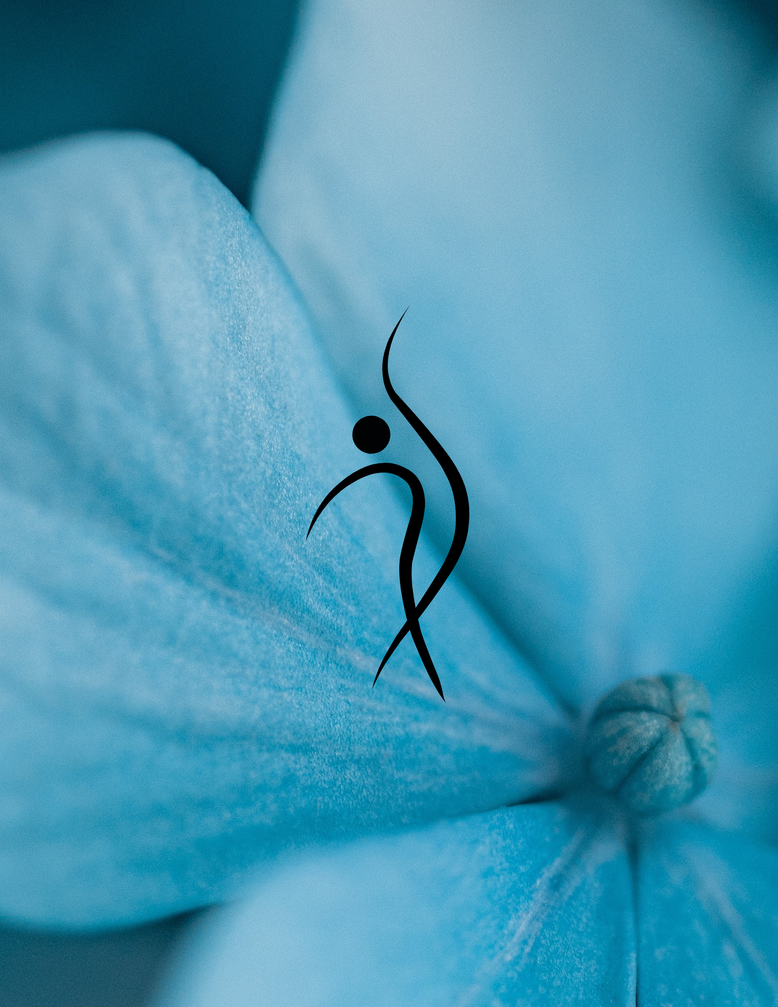 Close-up of blue fabric with a minimalistic black outline of a person in a yoga pose, possibly representing relaxation or meditation.