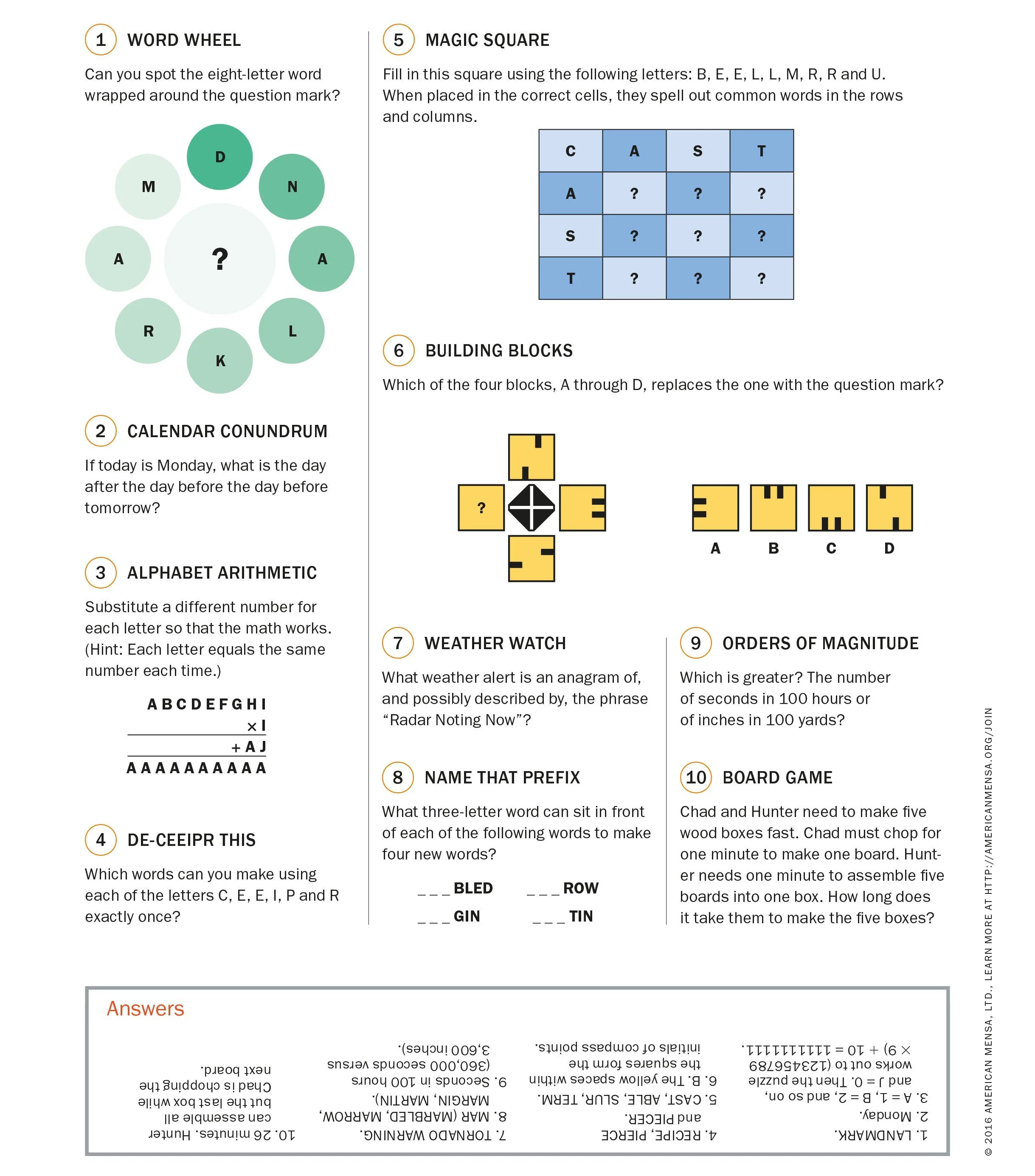 Word puzzle game with BLEND, ROW, GIN and TIN — Central Florida Mensa games and puzzles event