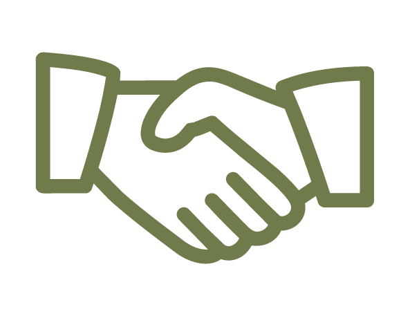Outlined icon of two hands shaking, symbolizing cooperation or agreement.