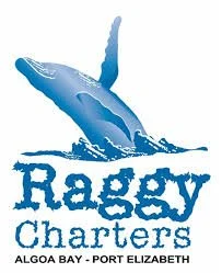 Logo of Raggy Charters featuring a jumping fish and text indicating tour services from Algoa Bay to Port Elizabeth.