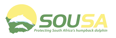 Logo for SOUSa with a stylized sun, dolphins, and text that reads "Protecting South Africa's Humpback Dolphin".