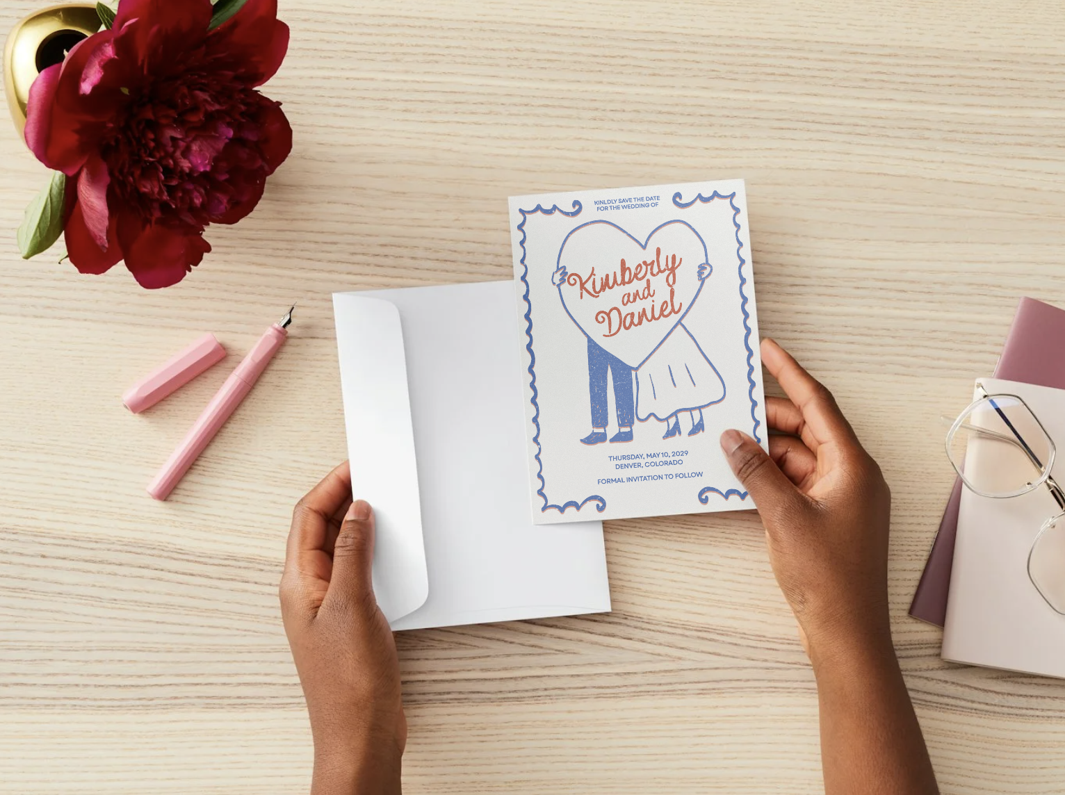 Save the date card and envelope