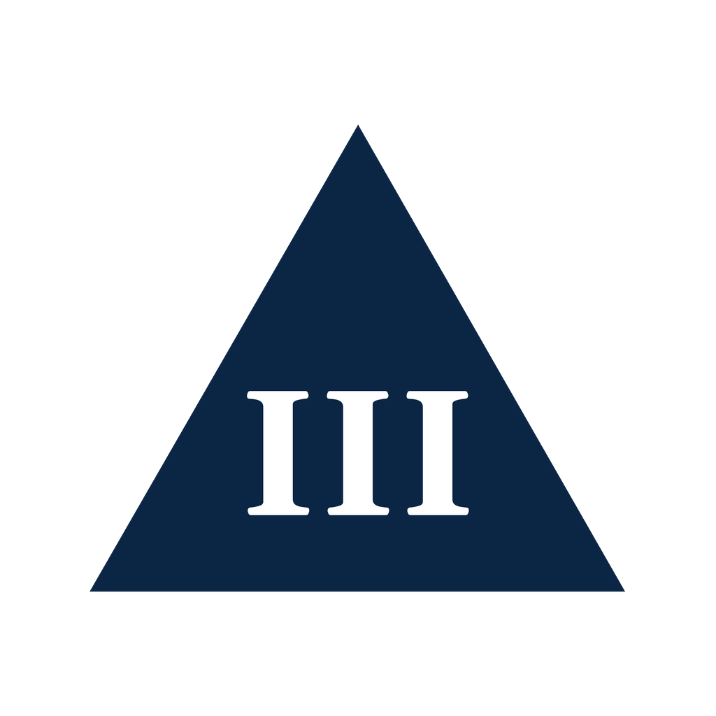 A dark blue triangle with the Roman numeral III in white in the center.