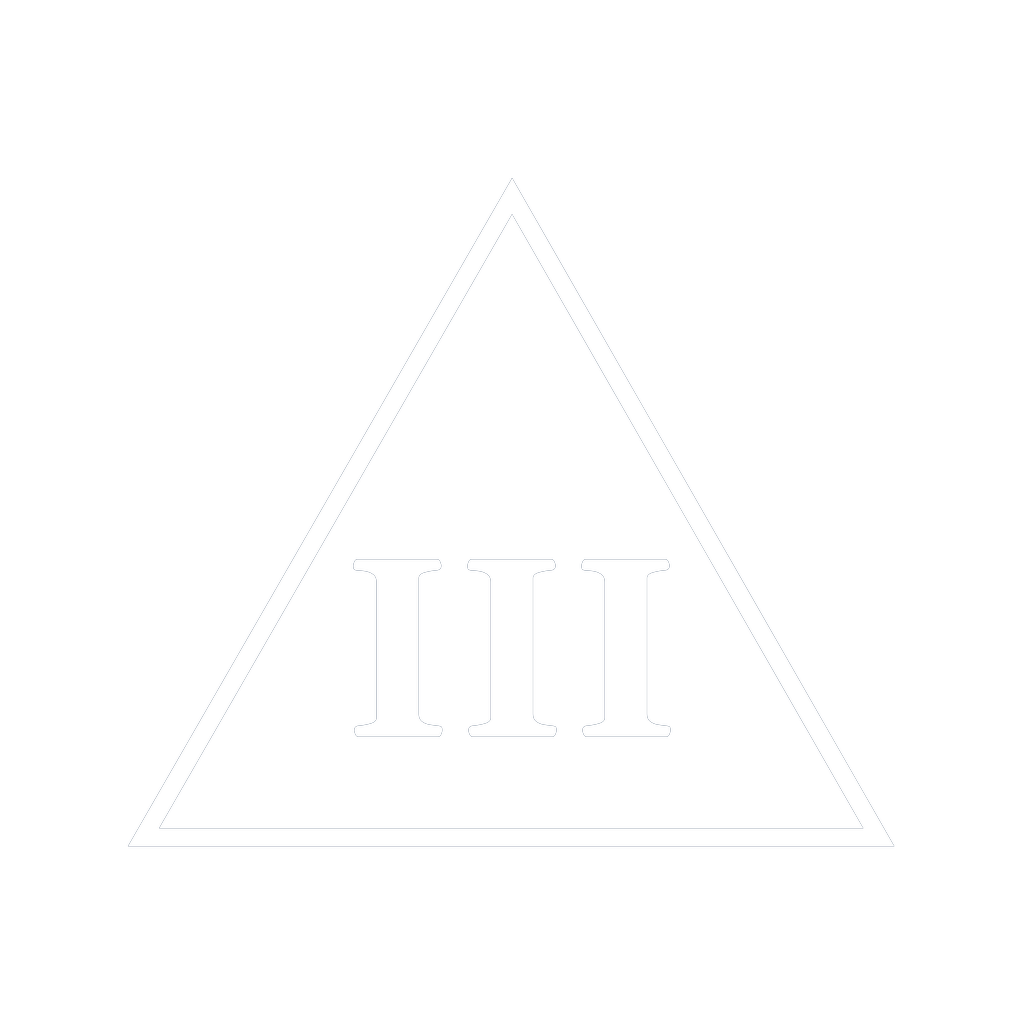 Black background with a white outlined triangle and the Roman numeral III inside.