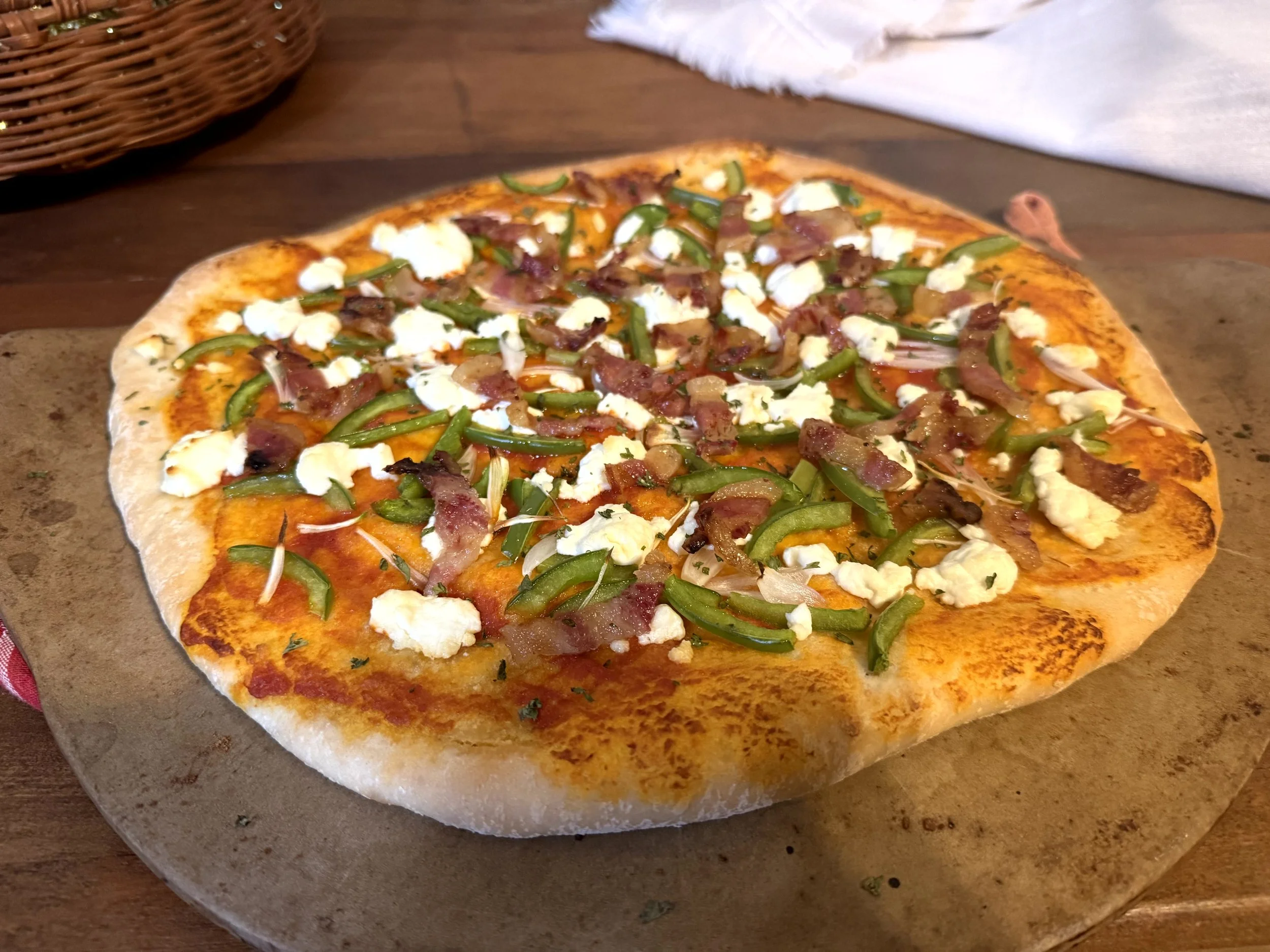 Bacon, Goat Cheese, and Pepper Pizza