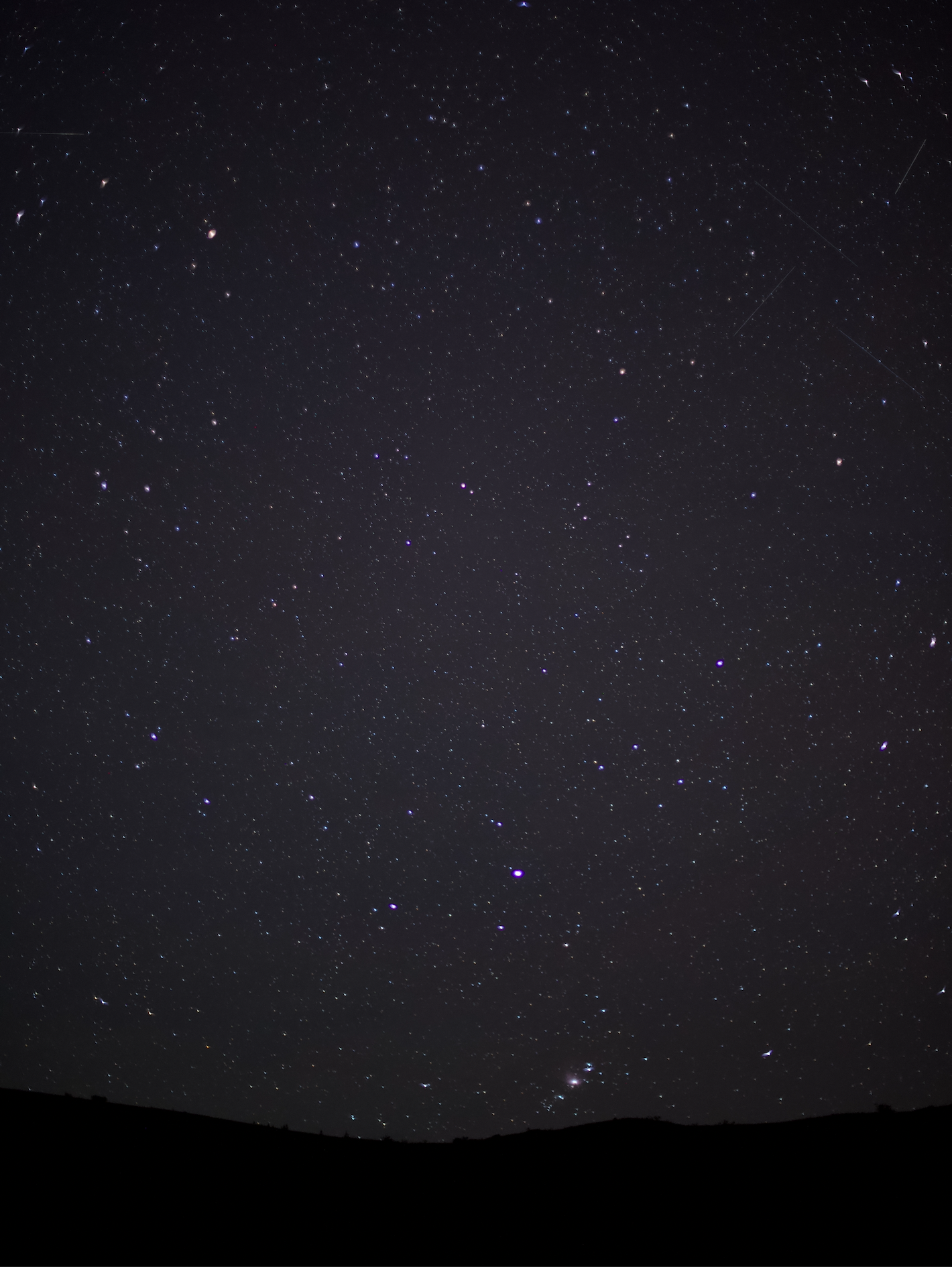 A clear night sky filled with countless stars over a dark landscape or horizon.
