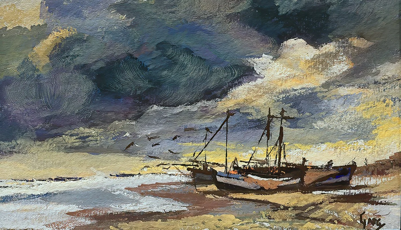 After Edward Seago, Suffolk, 5 x 7 in, A study in Gouache, mounted on board