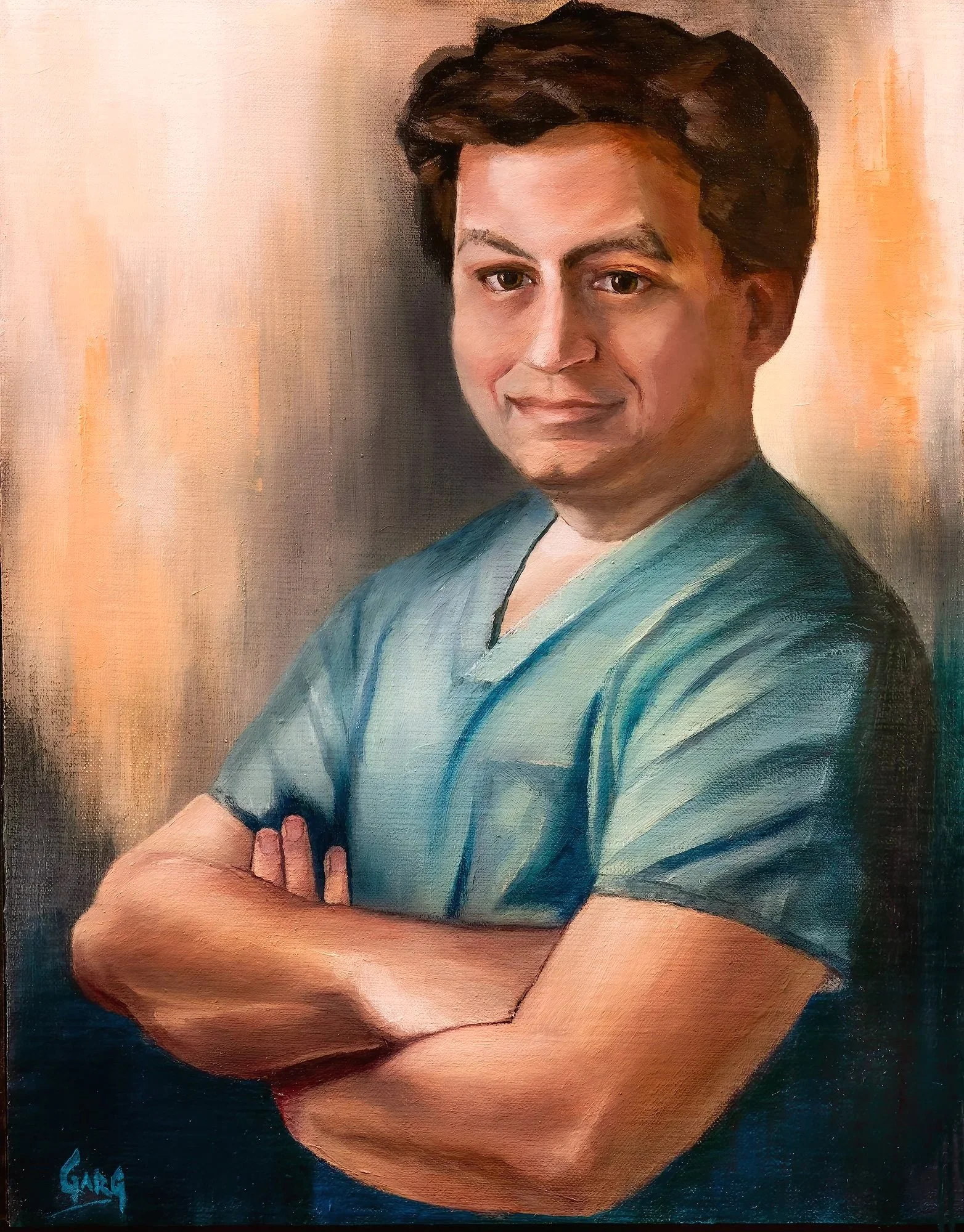 Tending the Fragile Flame, Dr. Avinash Garg MD, Cardiothoracic Surgeon, Oil, 15 x 12in, linen on panel