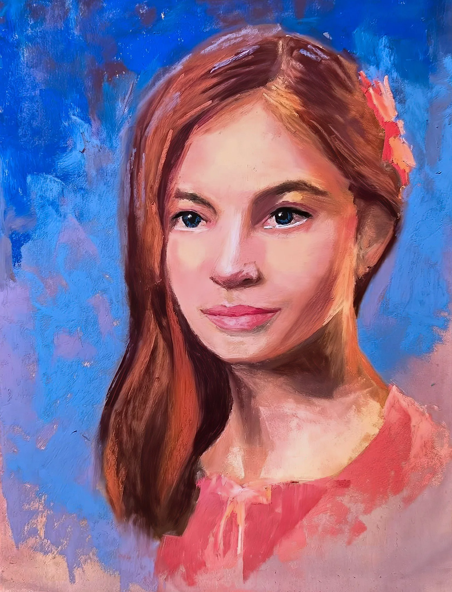 Gaze in Crimson and Pink, Pastel, 12 x 9 in, uArt400 mounted on board