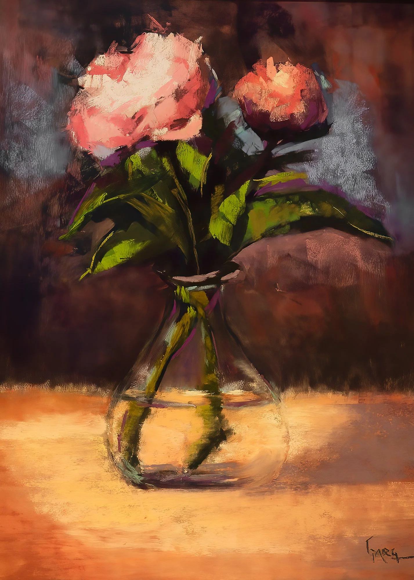 Peonies, Pastel, 12 x 9in, uArt mounted on board