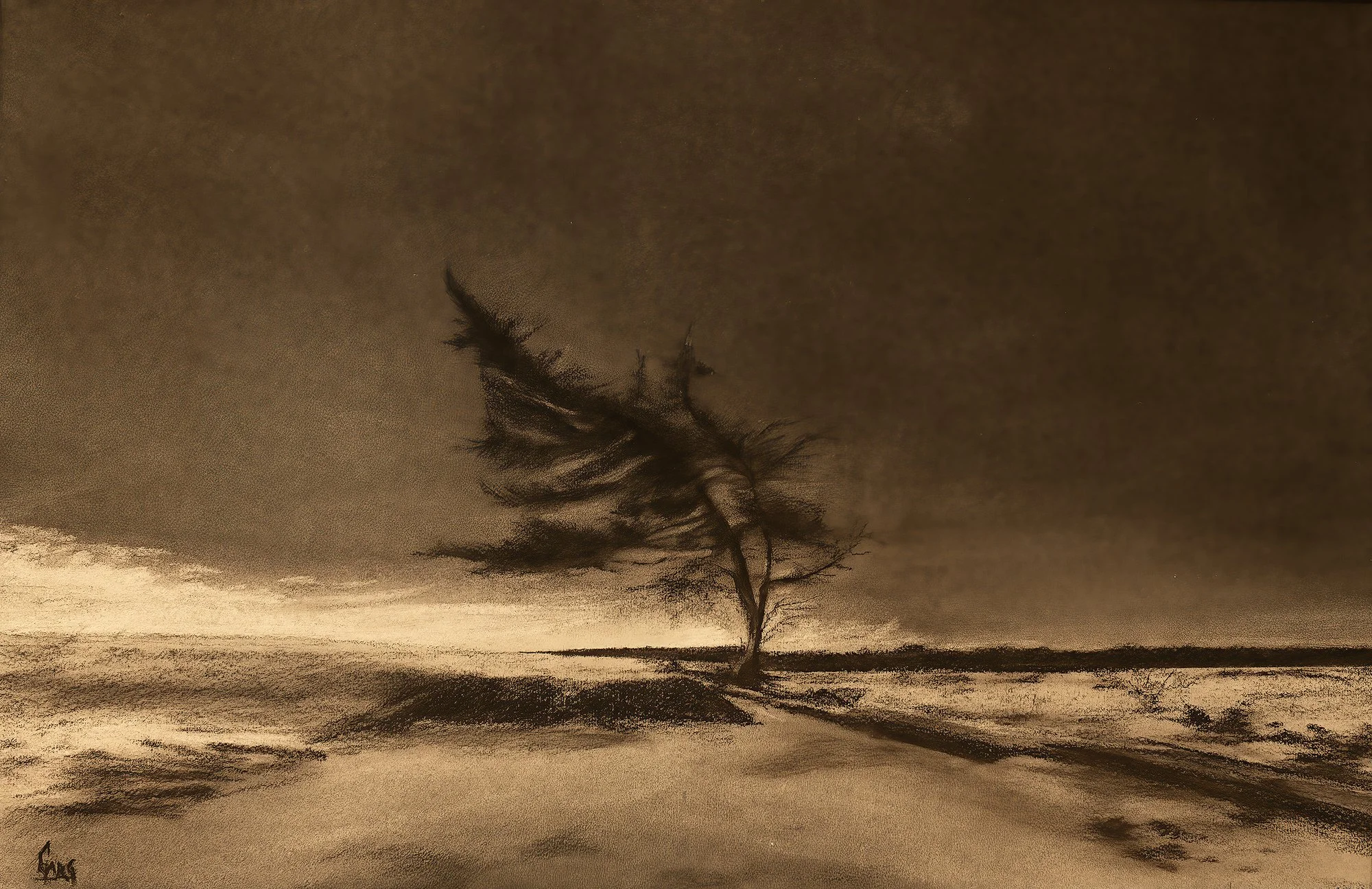 Strength, 10 x 15 in, Charcoal, paper mounted on board