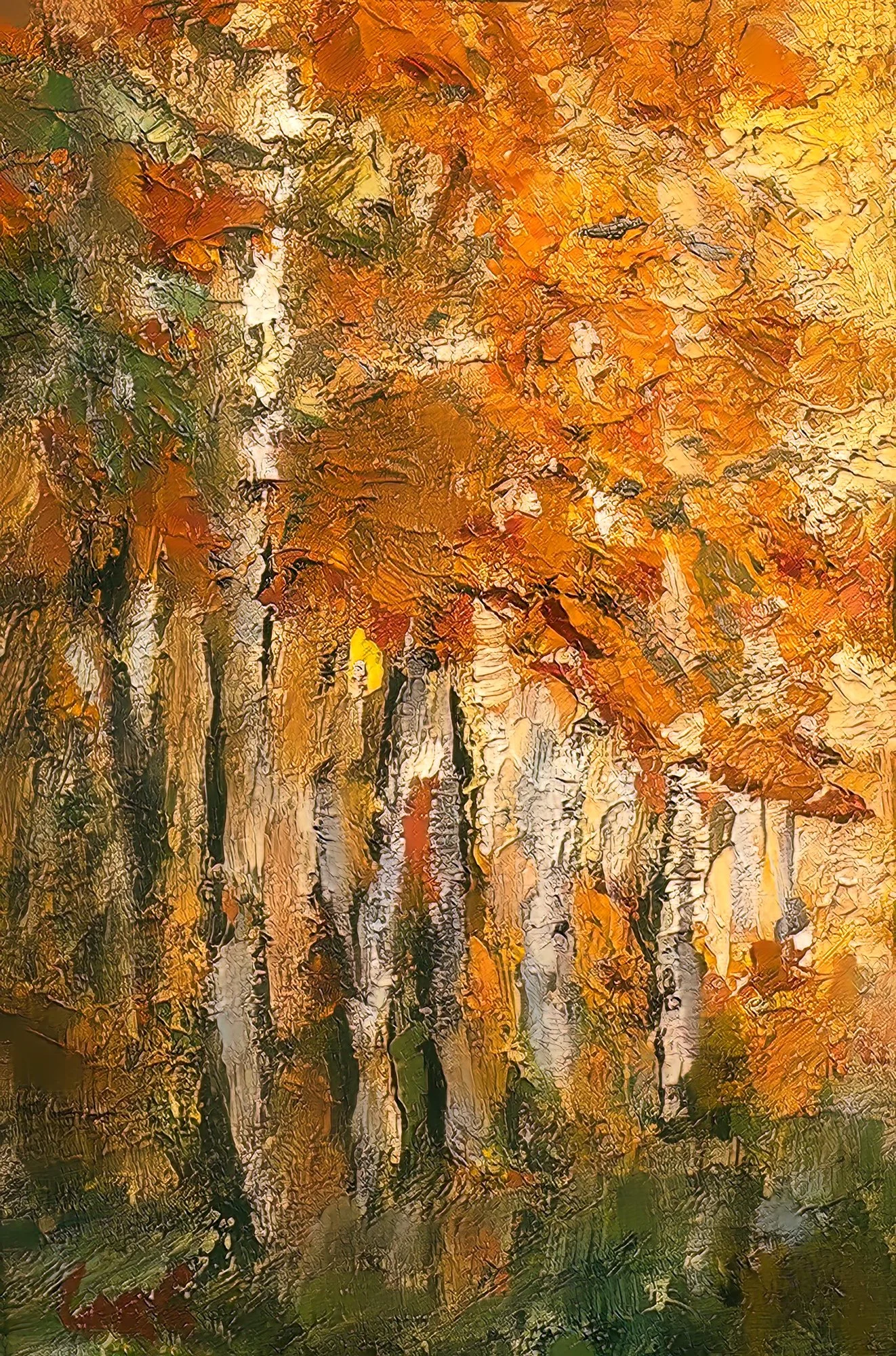 Golden Birches, Oil, 5 x 3in, canvas
