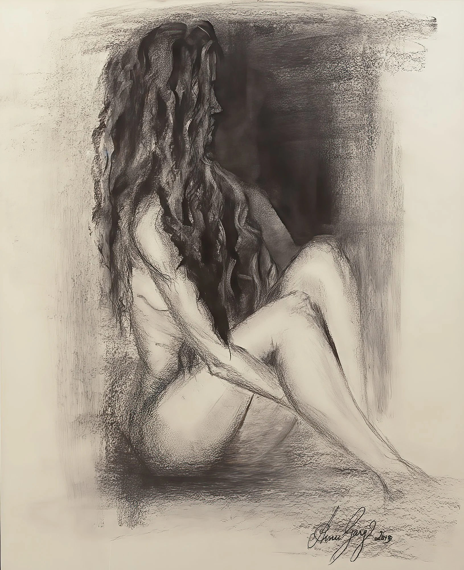 Veil of Innocence, Charcoal, 21 x 16 in, 