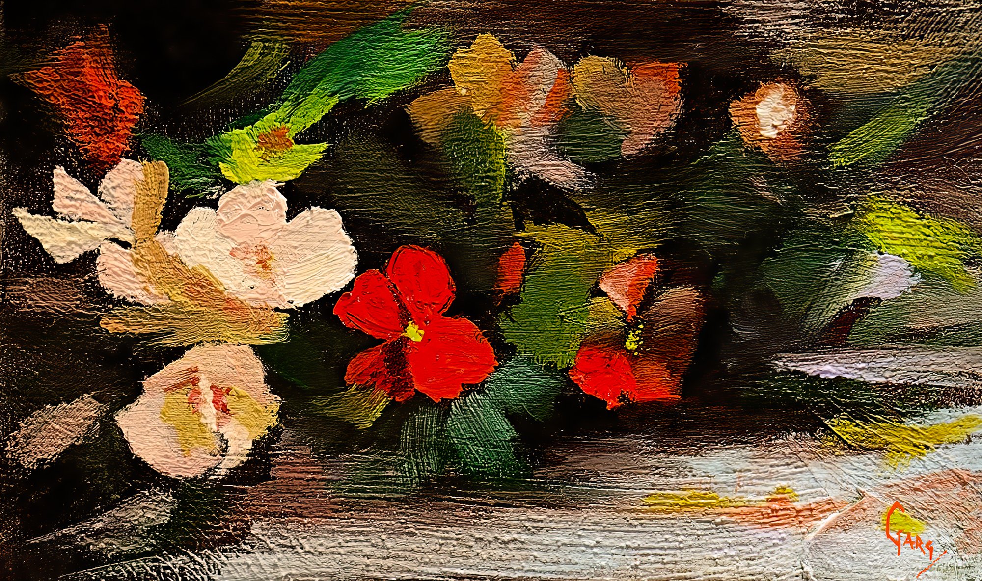 Begonias, Oil, 3 x 5 in, canvas