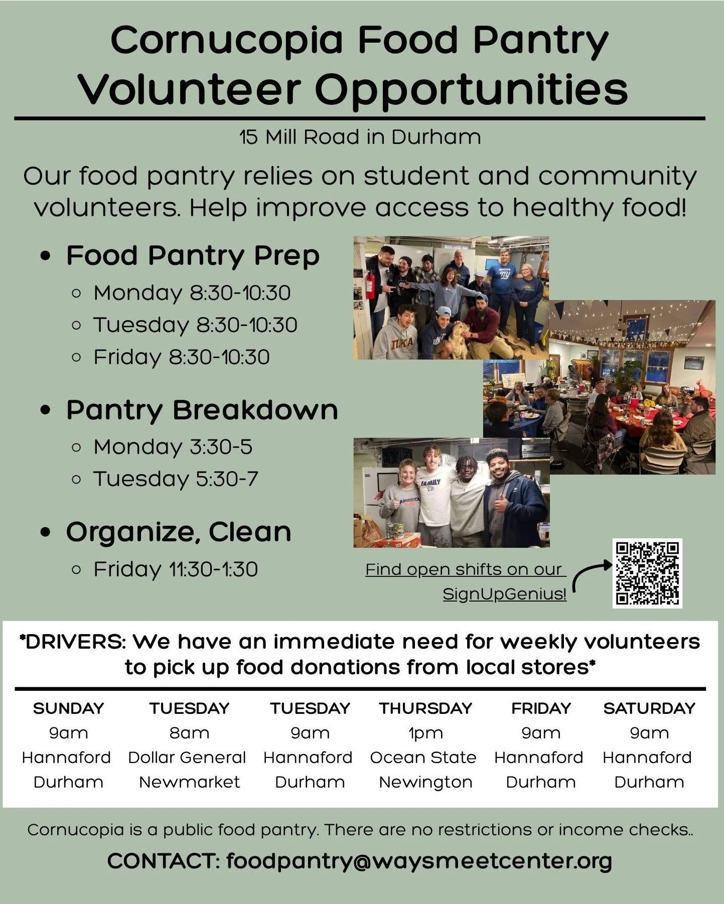 Volunteer in the food pantry! Sign up link in our Instagram bio, https://www.signupgenius.com/go/10C0F4EA8A92DA6F8CE9-food#/